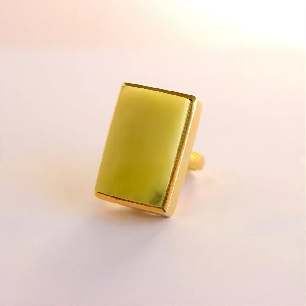 Baltic Butterscotch Lime Amber Statement Ring - 14k Gold Plated Sterling Silver